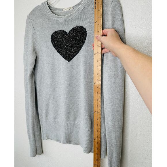 Gap Light Gray Metallic Heart Intarsia Crewneck Pullover Long Sleeve Sweater S - Picture 12 of 12